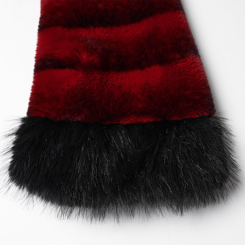 WY-1830XDF Faux Fur Punk Coat Cropped Black Red Striped Jacket