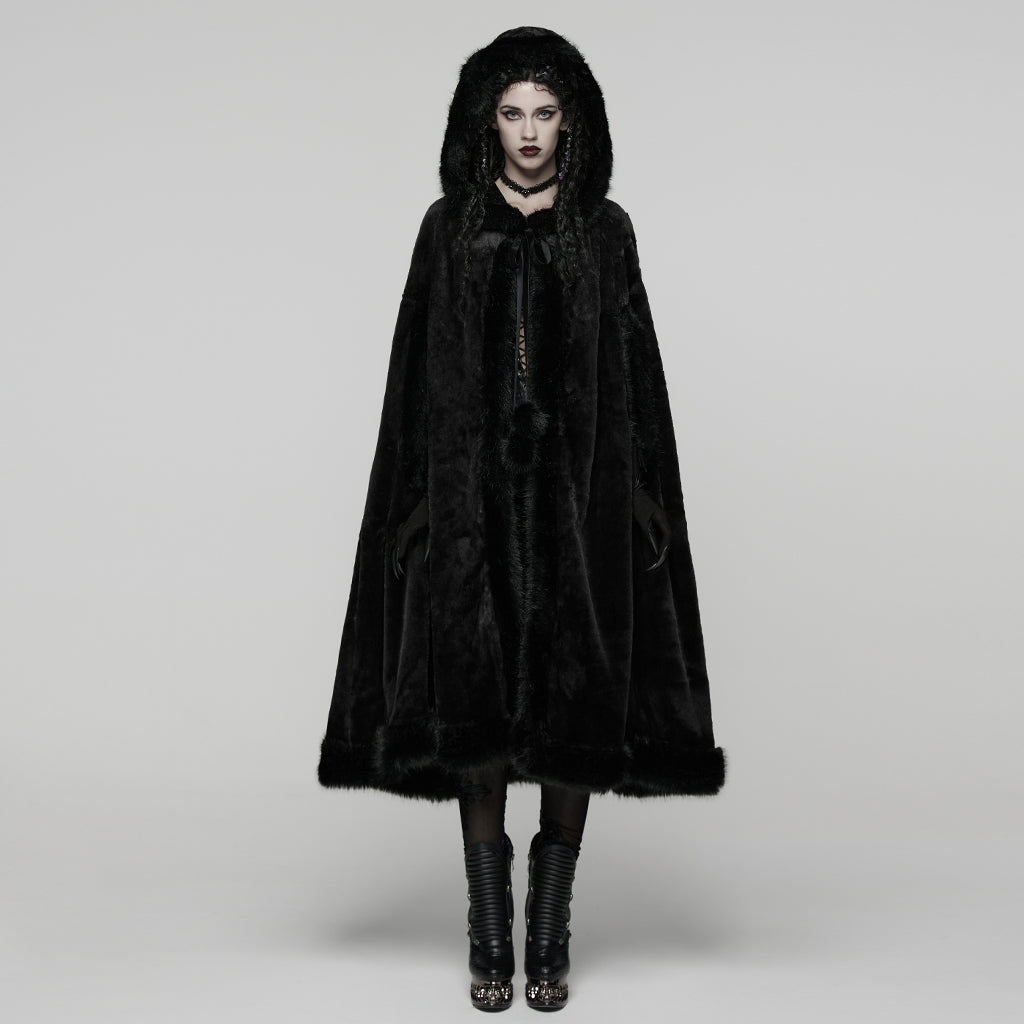 WY-1834DPF Gothic Coat Faux Fur Hooded Cape Elegant Cloak