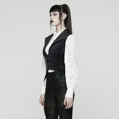 WY-1835MJF Gothic Black Leather Buckle Punk Vest with Studded Collar