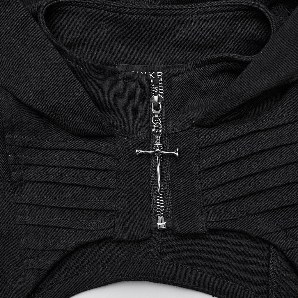 WY-1843MJF Gothic Hooded Punk Vest with Zipper and Buckle Details