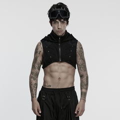WY-1844MJM Mens Sleeveless Zippered Punk Vests with Hooded Spiked Design