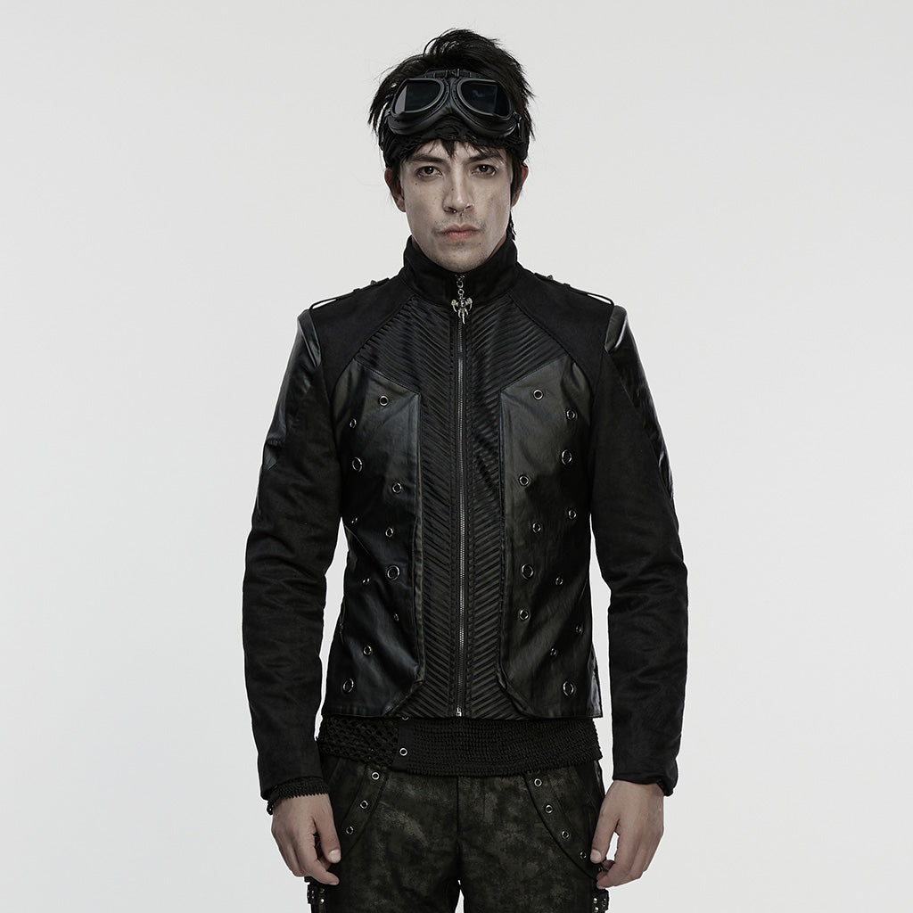 WY-1848XDM Mens Steampunk Leather Punk Jacket with Rivet Detailing