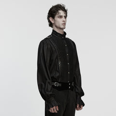 WY-1853CCM Gothic Shirts Men Vintage Black Ruffled Sleeve Button Up