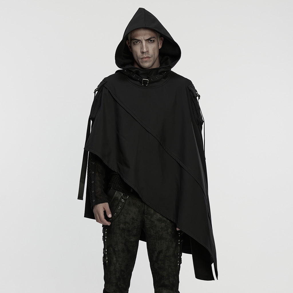 WY-1856DPM Gothic Asymmetrical Punk Coat with Hood and Buckle Detail
