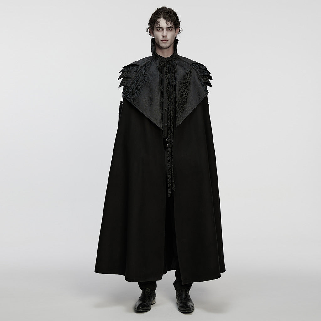 WY-1858DPM Gothic Coat Mens Dark Steampunk Cape with High Collar Design