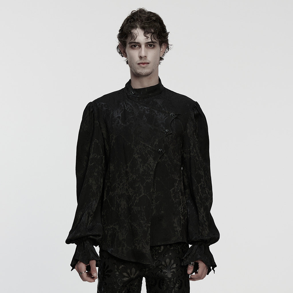 WY-1859CCM Gothic Shirts Vintage Style Black Brocade Buttoned Top