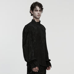 WY-1859CCM Gothic Shirts Vintage Style Black Brocade Buttoned Top