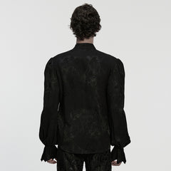 WY-1859CCM Gothic Shirts Vintage Style Black Brocade Buttoned Top