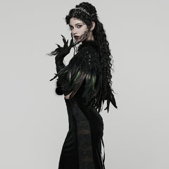 WY-1861DPF Gothic Feather Sequin Cape Black Fur Trim Accessory