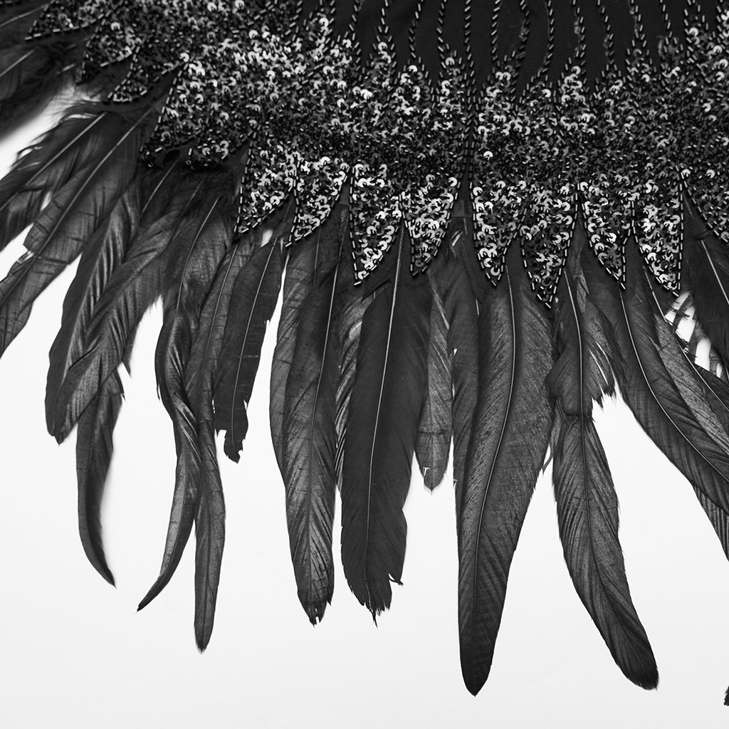WY-1861DPF Gothic Feather Sequin Cape Black Fur Trim Accessory