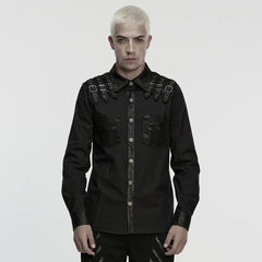 WY-1862CCM Gothic Punk Shirts with Leather Accents and Buckle Details