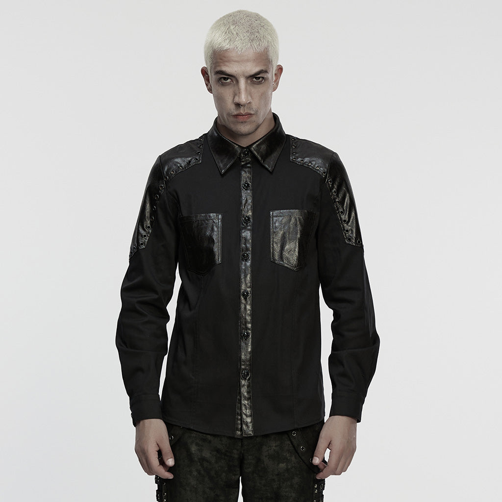 WY-1863CCM Edgy Gothic Punk Shirts with Leather Panel Detailing