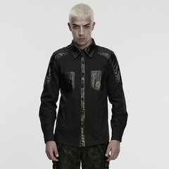 WY-1863CCM Edgy Gothic Punk Shirts with Leather Panel Detailing