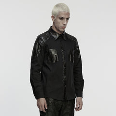 WY-1863CCM Edgy Gothic Punk Shirts with Leather Panel Detailing