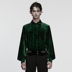 WY-1864CCM Velvet Gothic Shirts Emerald Green Button-Up Long Sleeve Mystery