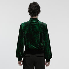 WY-1864CCM Velvet Gothic Shirts Emerald Green Button-Up Long Sleeve Mystery