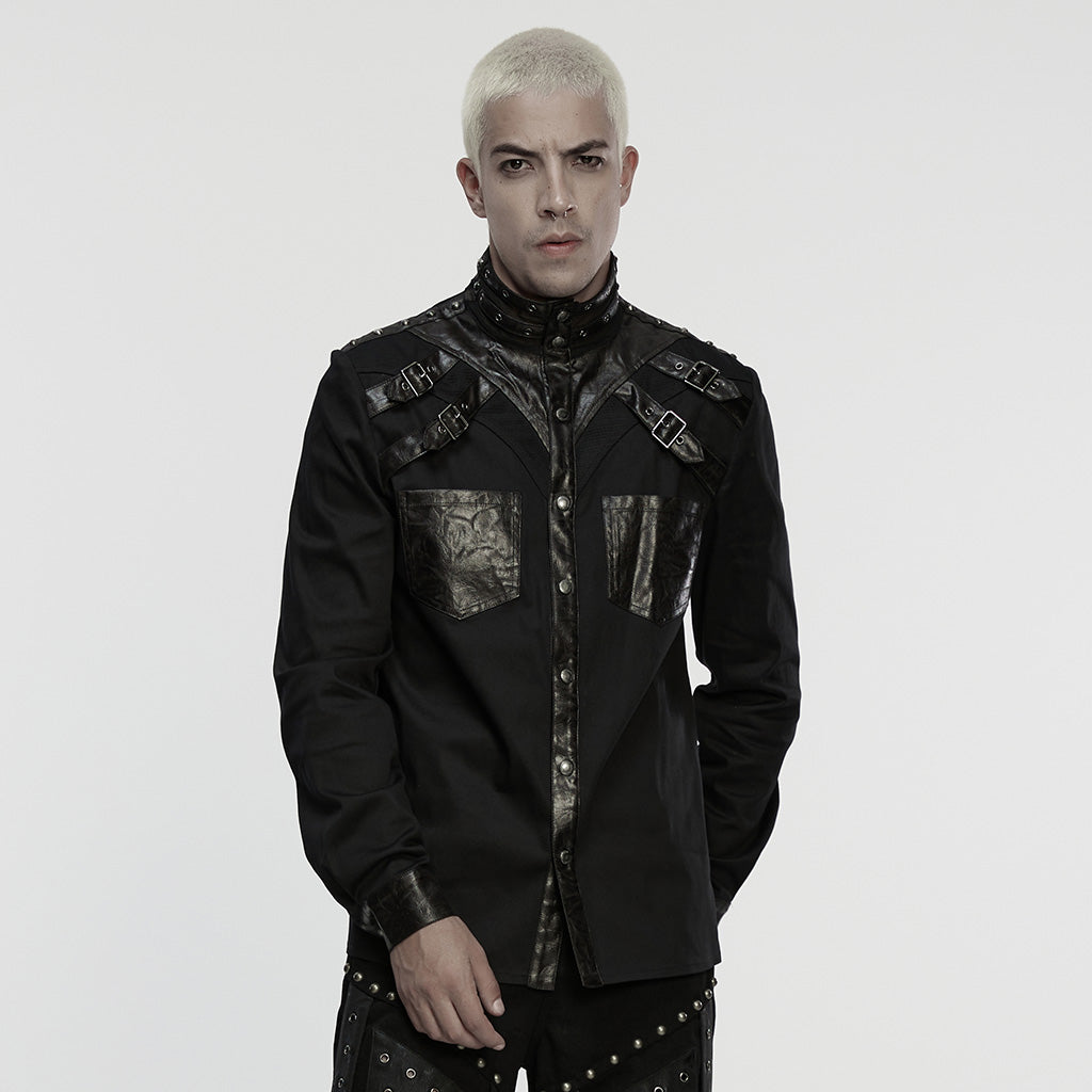WY-1873CCM Edgy Punk Shirts with Buckle Strap Details Gothic Style