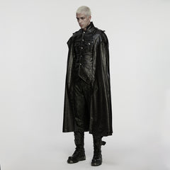 WY-1876DPM Punk Coat Leather Gothic Long Cape Jacket with Straps