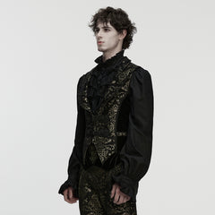 WY-1877MJM Regal Brocade Gothic Vest Victorian Style Embroidered Waistcoat Gothic Vest Vintage Brocade Design Black Gold Costume Mens Elegant Brocade Gothic Vest Victorian Steampunk Costume Waistcoat