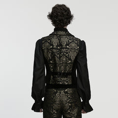 WY-1877MJM Regal Brocade Gothic Vest Victorian Style Embroidered Waistcoat Gothic Vest Vintage Brocade Design Black Gold Costume Mens Elegant Brocade Gothic Vest Victorian Steampunk Costume Waistcoat