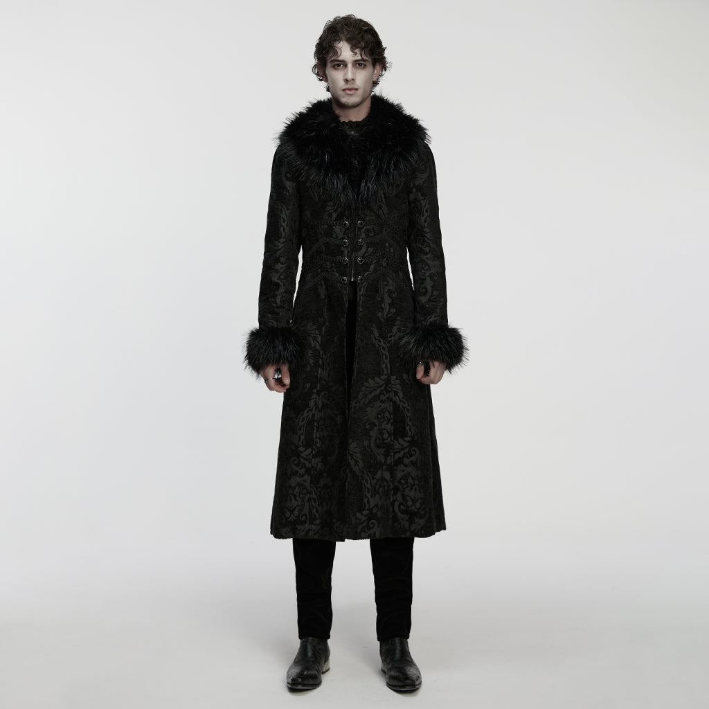 WY-1882XCM Mens Gothic Coat Faux Fur Trim Vintage Long Overcoat