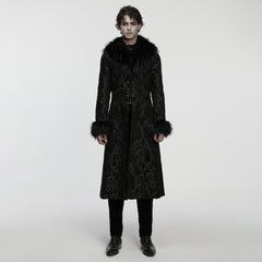 WY-1882XCM Mens Gothic Coat Faux Fur Trim Vintage Long Overcoat