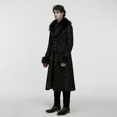 WY-1882XCM Mens Gothic Coat Faux Fur Trim Vintage Long Overcoat