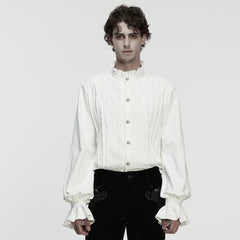WY-1883CCM Gothic Shirts Vintage White Ruffled Long Sleeve Embroidered Buttons
