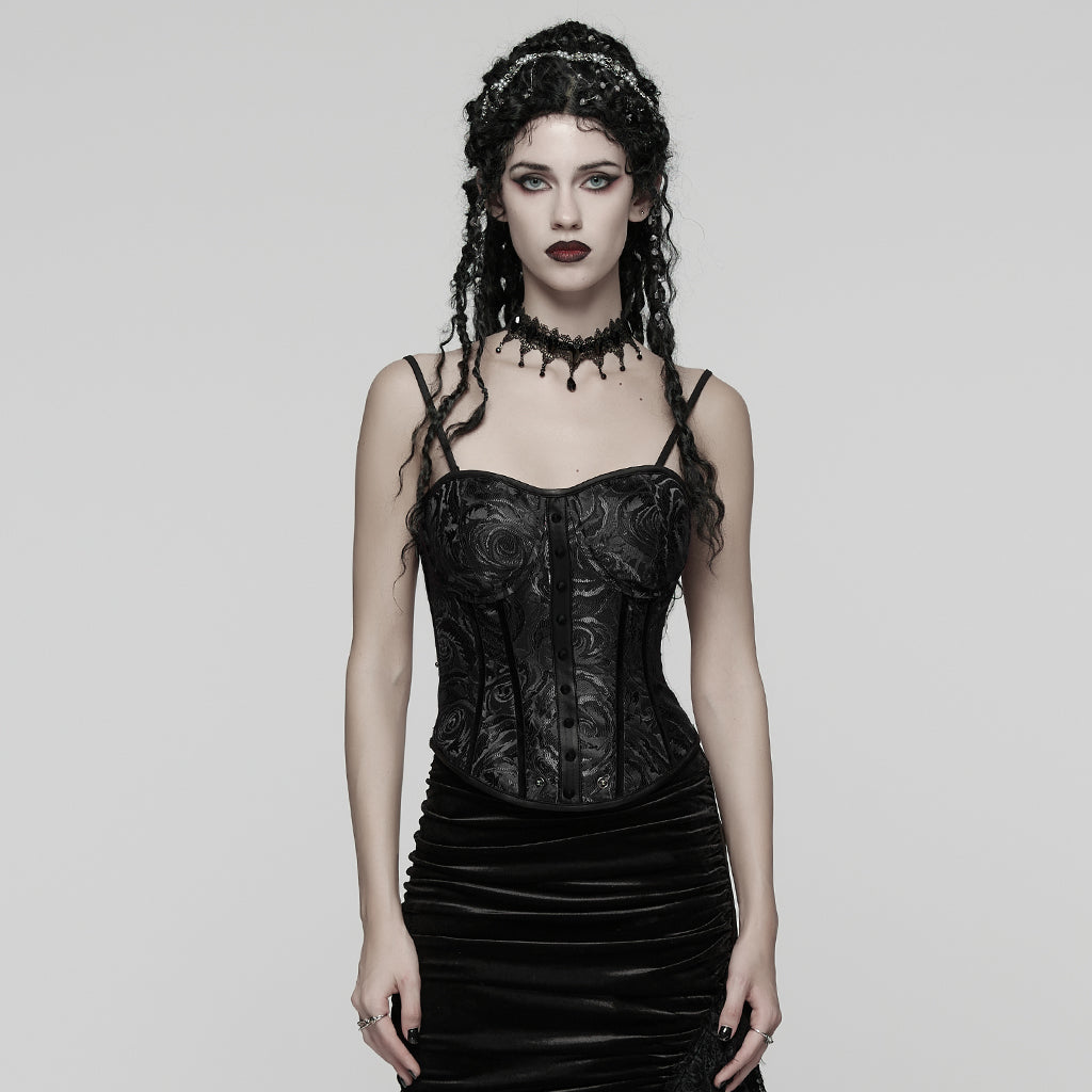 WY-1908SYF Gothic Corset Rose Embossed Black Bustier Silhouette Fashion
