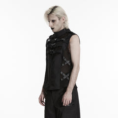 WY-1931MJM Edgy Gothic Black Mesh Vest with Straps Punk Vests