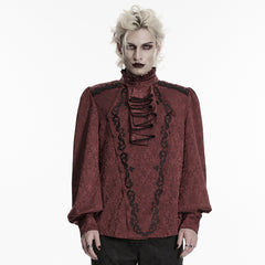 WY-1937CCM Victorian Lace Trimmed Gothic Shirts Vintage Ruffled Jacquard Top