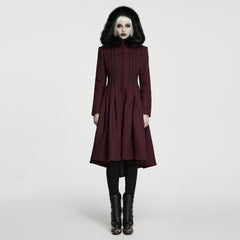 WY-1968ECF Gothic Coat with Black Fur Collar and High Low Hem Design