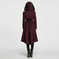 WY-1968ECF Gothic Coat with Black Fur Collar and High Low Hem Design