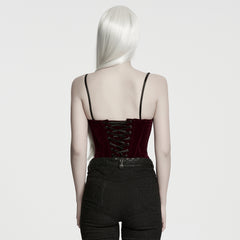 WY-1969SYF Velvet Lace Gothic Corset with Intricate Black Embroidery Front Design
