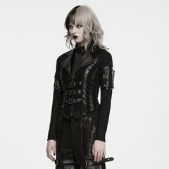 WY-1970MJF Gothic Leather Buckle Lace Up Punk Vests for Women