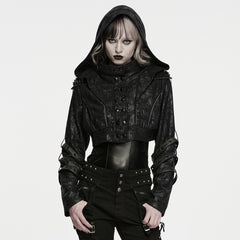 WY-1971XDF Gothic Black Hooded Punk Jacket with Rivet Strap Details