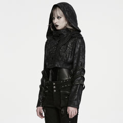 WY-1971XDF Gothic Black Hooded Punk Jacket with Rivet Strap Details
