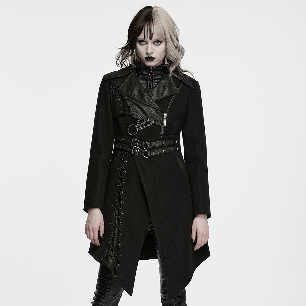 WY-1973XCF Mens Gothic Asymmetric Trench Punk Jacket with Lace Corset Design