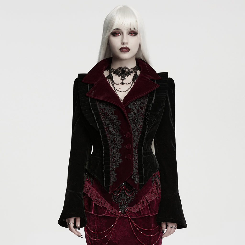 WY-1981DQF Victorian Velvet Lace Trim Gothic Jacket with Flared Sleeves