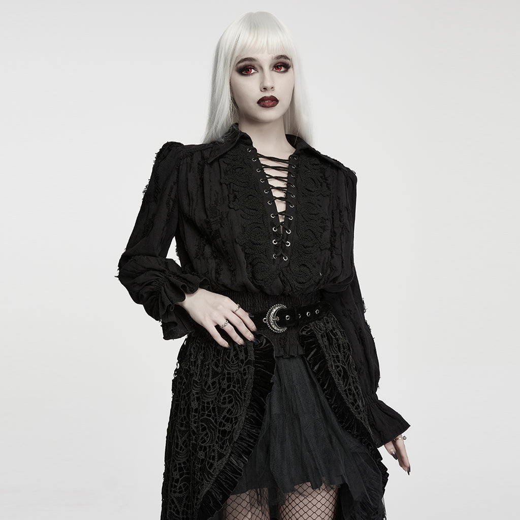 WY-1984CCF Lace Up Gothic Shirts with Lace Detail and Ruffled Sleeves