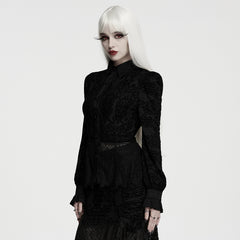 WY-1987CCF Elegant Black Lace Gothic Shirt with Lace Cuffs Design