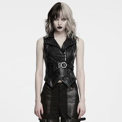 WY-1989MJF Studded Black Leather Punk Vests with Buckle Front Design