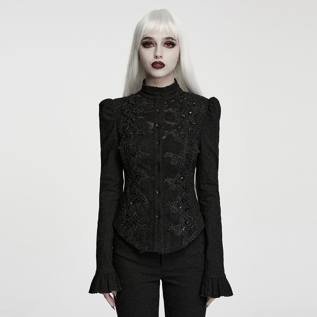WY-1990CCF Victorian Lace Embroidered Gothic Shirts Long Sleeve Top