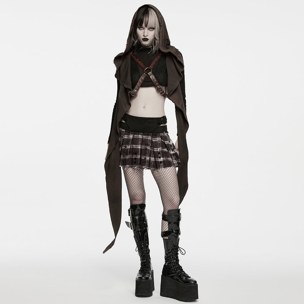 WY-1991MJ Female Top Gothic Skirt Plaid Mini Dark Aesthetic Punk Fashion Style