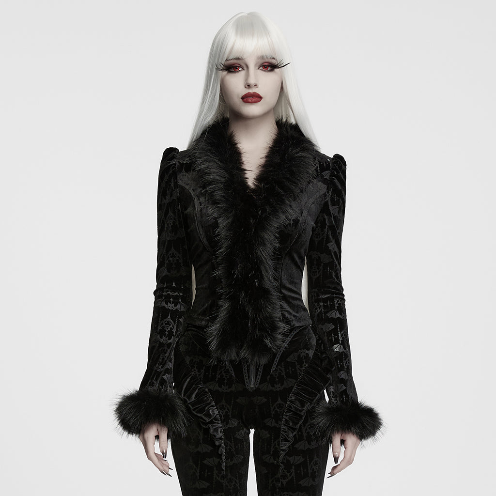 WY-1992CCF Opulent Velvet Gothic Jacket with Faux Fur Trim Accents