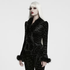 WY-1992CCF Opulent Velvet Gothic Jacket with Faux Fur Trim Accents