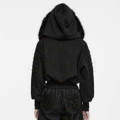 WY-1994XDF Gothic Fur Hooded Black Punk Jackets with Studded Details
