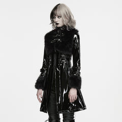 WY-1995PCF Black Faux Fur Trimmed Patent Punk Jacket Gothic Style
