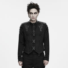 WY-2007MJM Men s Black Gothic Harness Punk Vests with Buckle Straps