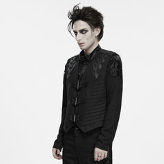 WY-2007MJM Men s Black Gothic Harness Punk Vests with Buckle Straps